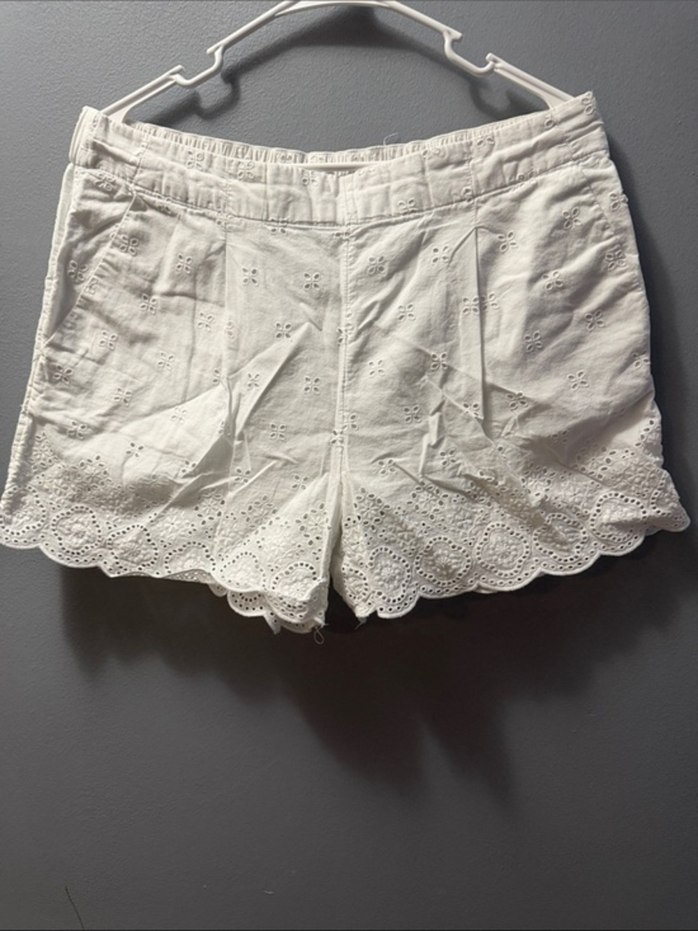 White Eyelet Scalloped High-Waist Shorts